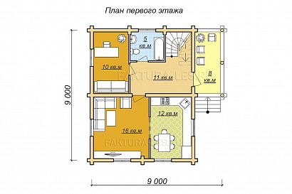 Проект дома из бревна «Крутец», 123 м². Планировка 1 этаж