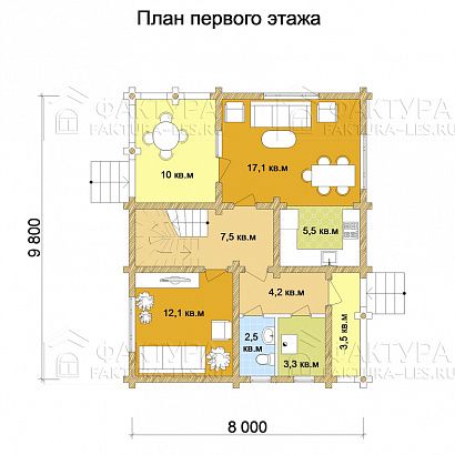 Проект дома из бревна &laquo;Руболдино&raquo;, 130 м². Планировка 1 этаж