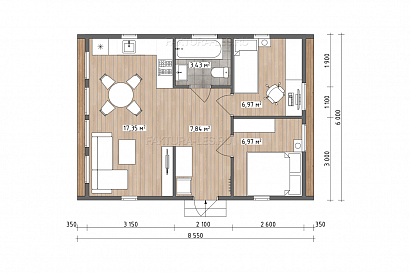 Проект каркасного дома &laquo;Барн-05&raquo;, 42.6 м². Планировка 1 этаж