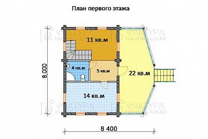 Проект дома из бревна «Шуя», 79 м². Планировка 1 этаж
