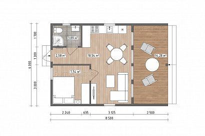 Проект каркасного дома &laquo;Барн-04&raquo;, 46.1 м². Планировка 1 этаж