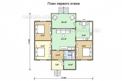 Проект дома из бруса «Покров», 101 м². Планировка 1 этаж