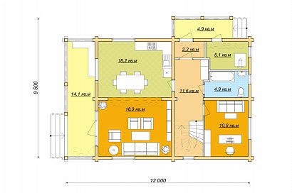 Проект дома из клееного бруса «Закваскино», 178 м². Планировка 1 этаж