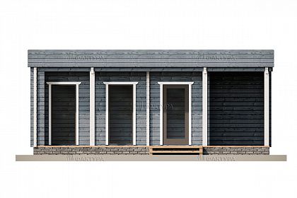 Проект дома из двойного бруса «Квиксунд», 37 м². Вид спереди