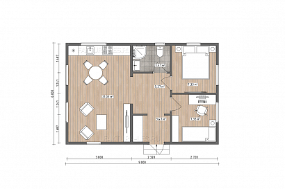 Проект каркасного дома &laquo;Сканди-03&raquo;, 47.8 м². Планировка 1 этаж