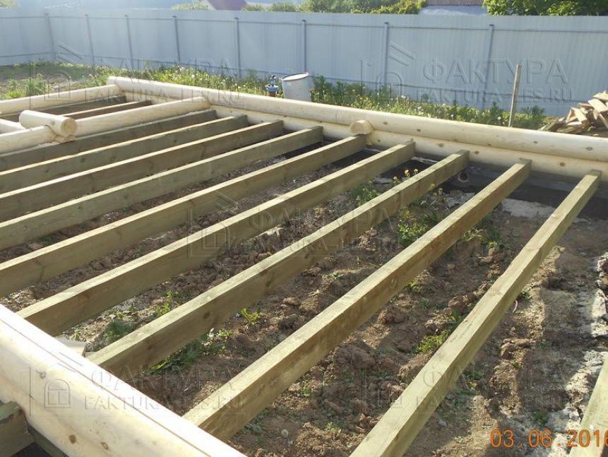 Деревянные лаги в основании пола - проект бани из бревна Б-29