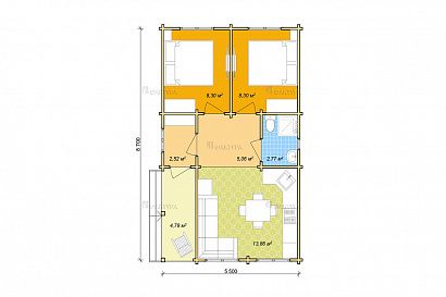 Проект дома из двойного бруса «Боден», 47 м². Планировка 1 этаж