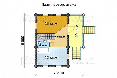 Проект дома из бревна «Нея», 78 м². Планировка 1 этаж
