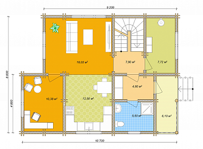 Проект дома из двойного бруса «Домашний очаг», 141 м². Планировка 1 этаж