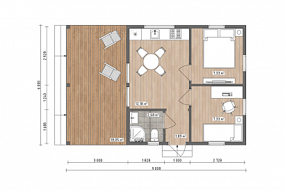 Проект каркасного дома &laquo;Сканди-02&raquo;, 49.4 м². Планировка 1 этаж