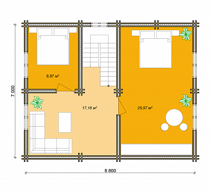 Проект дома из двойного бруса «Приозерный», 120 м². Планировка 2 этаж