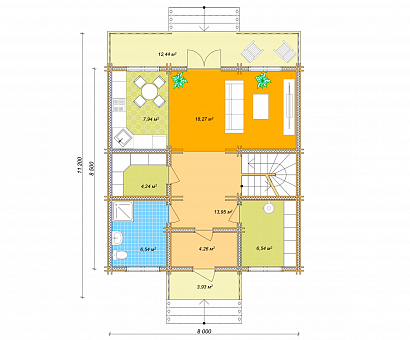 Проект дома из двойного бруса «Граф», 152 м². Планировка 1 этаж