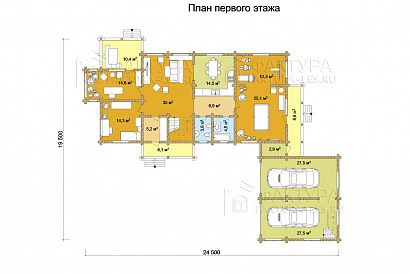 Проект дома из бревна «Бугры», 354 м². Планировка 1 этаж