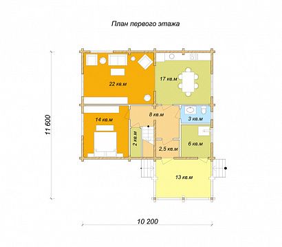 Проект дома из клееного бруса «Скоморошки», 165 м². Планировка 1 этаж