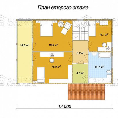 Проект дома из бруса &laquo;Некрасово&raquo;, 178 м². Планировка 2 этаж