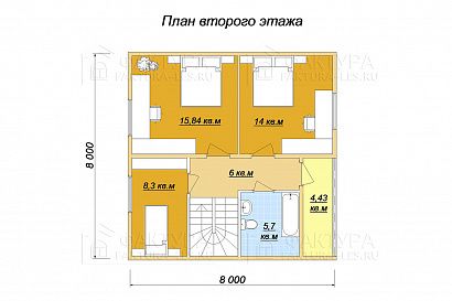 Проект дома из бруса «Починок», 110 м². Планировка 2 этаж