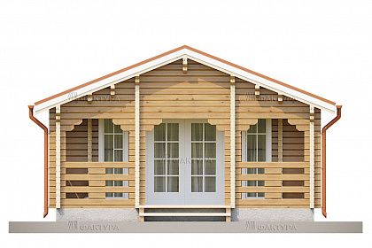 Проект дома из двойного бруса «Бревик», 44 м². Вид спереди