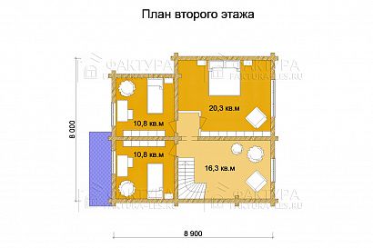 Проект дома из бревна «Егерь», 116 м². Планировка 2 этаж