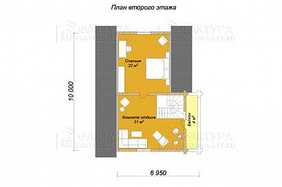 Проект дома из бревна «Борок», 117 м². Планировка 2 этаж