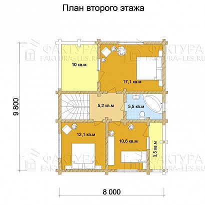 Проект дома из бревна &laquo;Руболдино&raquo;, 130 м². Планировка 2 этаж