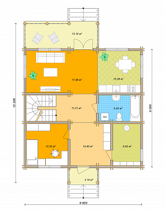 Проект дома из двойного бруса «Северное сияние», 158 м². Планировка 1 этаж