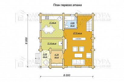 Проект дома из бревна «Высоково», 100 м². Планировка 1 этаж