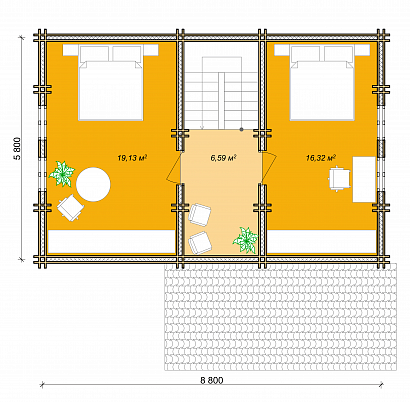 Проект дома из двойного бруса «Уварово», 98 м². Планировка 2 этаж