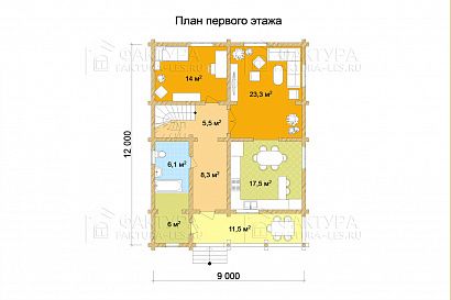 Проект дома из бревна «Бердино», 184 м². Планировка 1 этаж