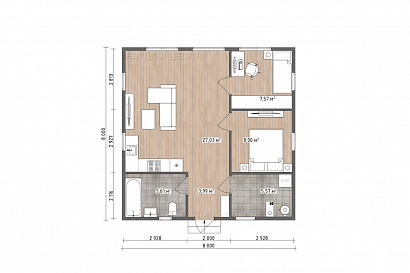 Проект каркасного дома &laquo;Сканди-05&raquo;, 57.8 м². Планировка 1 этаж