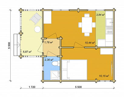 Проект дома из двойного бруса «Карлстад», 48 м². Планировка 1 этаж
