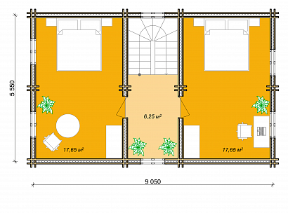Проект дома из двойного бруса «Удача», 82 м². Планировка 2 этаж