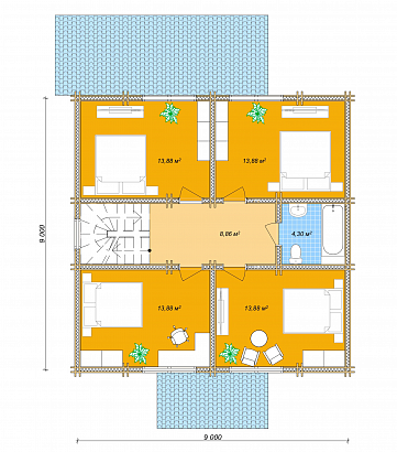 Проект дома из двойного бруса «Северное сияние», 158 м². Планировка 2 этаж
