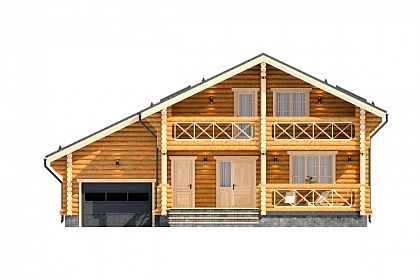 Проект дома из бревна &laquo;Ощепково&raquo;, 213 м². Вид спереди