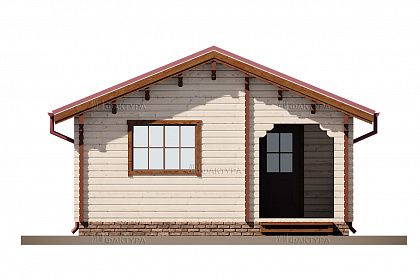 Проект дома из двойного бруса «Альсен», 47 м². Вид спереди