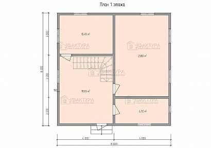 Проект дома из бруса «Базовый  8х8м, 6 стен», 104 м². Планировка 1 этаж