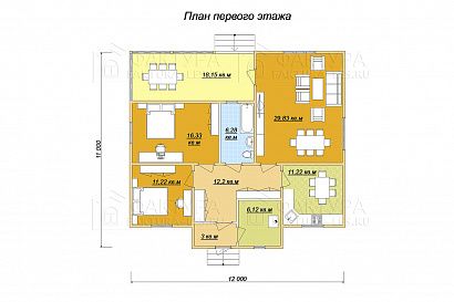 Проект дома из бруса «Буньково», 114 м². Планировка 1 этаж