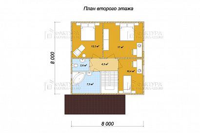 Проект дома из бруса «Кузнецово», 119 м². Планировка 2 этаж