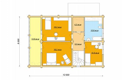 Проект дома из клееного бруса «Закваскино», 178 м². Планировка 2 этаж