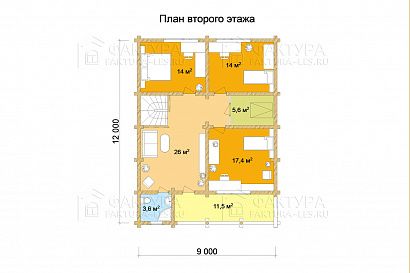Проект дома из бревна «Бердино», 184 м². Планировка 2 этаж