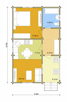 Проект дома из двойного бруса «Альсен», 47 м². Планировка 1 этаж