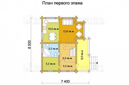 Проект дома из бревна «Вяземка», 90 м². Планировка 1 этаж