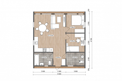 Проект каркасного дома &laquo;Барн-07&raquo;, 59 м². Планировка 1 этаж
