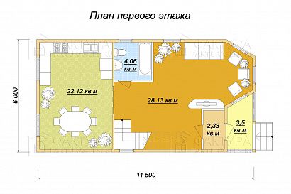 Проект дома из бруса «Кортюг», 115 м². Планировка 1 этаж