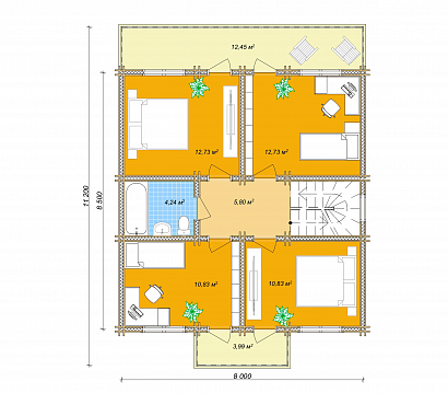 Проект дома из двойного бруса «Граф», 152 м². Планировка 2 этаж