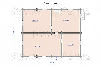 Проект дома из бревна «Базовый 10х12», 186 м². Планировка 1 этаж