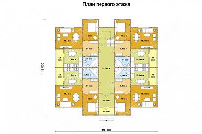 Проект дома из бруса «8-ми кв. дом», 545 м². Планировка 1 этаж
