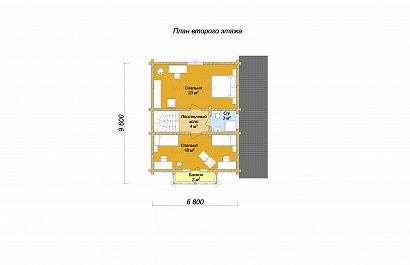 Проект дома из бревна «Талица», 110 м². Планировка 2 этаж