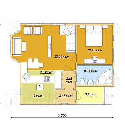 Проект дома из бруса &laquo;Полдневица&raquo;, 112 м². Планировка 1 этаж