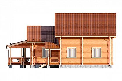 Проект дома из бревна «Большое киселево», 142 м². Вид слева