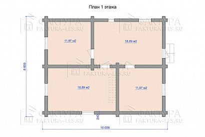 Проект дома из бревна «Базовый 8х10», 118 м². Планировка 1 этаж